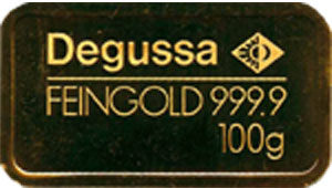 100 Gramm Degussa Goldbarren